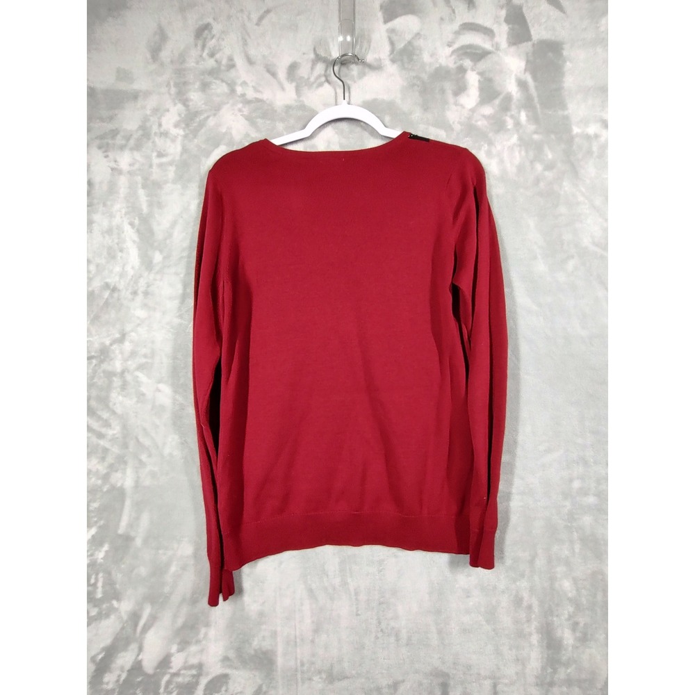 Talbots Red Argyle V-Neck Cotton Blend Metallic Knit Sweater Womens Small 3610 - Picture 2 of 7